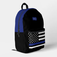 Modern Monogrammed Police Officer Thin Blue Line