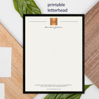 Modern monogrammed printable letterhead black gold