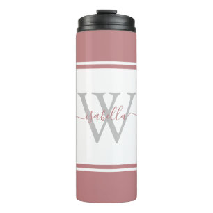 Modern Monogrammed Script Dusty Rose Thermal Tumbler