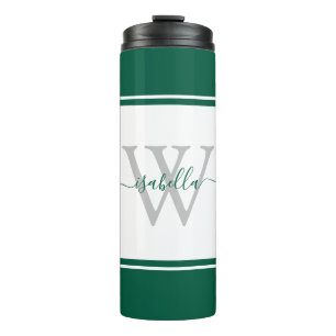 Modern Monogrammed Script Emerald Green Thermal Tumbler