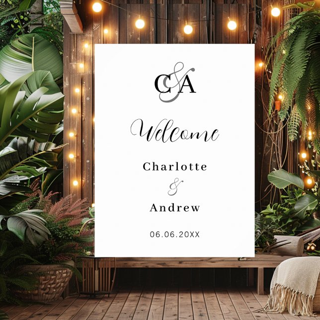 Modern monogrammed script wedding welcome sign (Creator Uploaded)