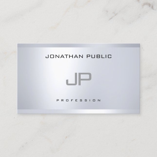 Modern Monogrammed Silver Look Elegant Simple Business Card (Front)