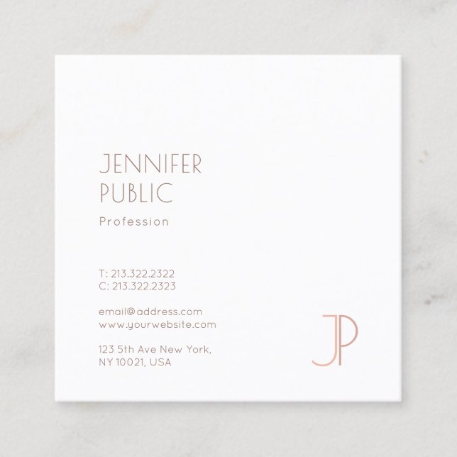 Modern Monogrammed Simple Elegant Template Luxury Square Business Card (Front)