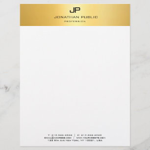 Modern Monogrammed Simple Template Gold White Custom Letterhead