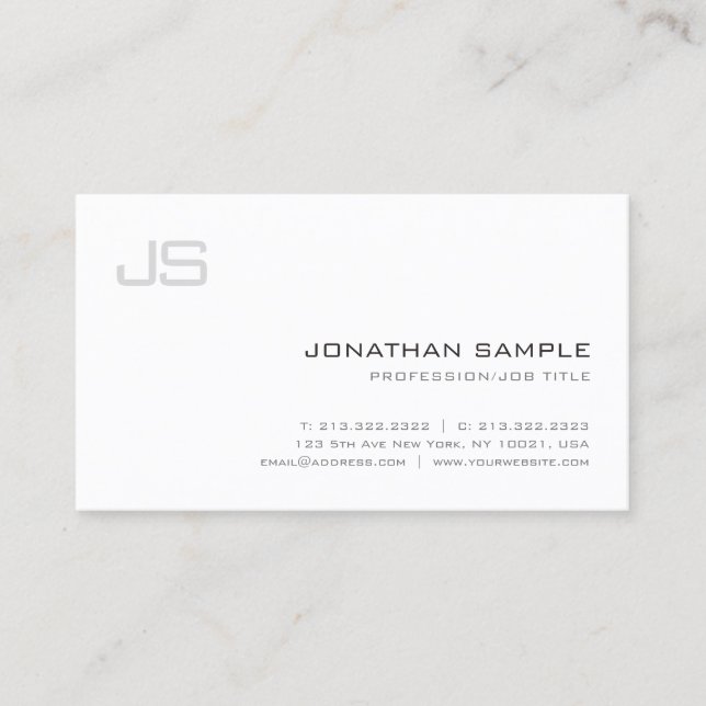 Modern Monogrammed Sleek Professional Top Plain Business Card (Front)