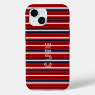 Modern Monogrammed Striped  iPhone 15 Case
