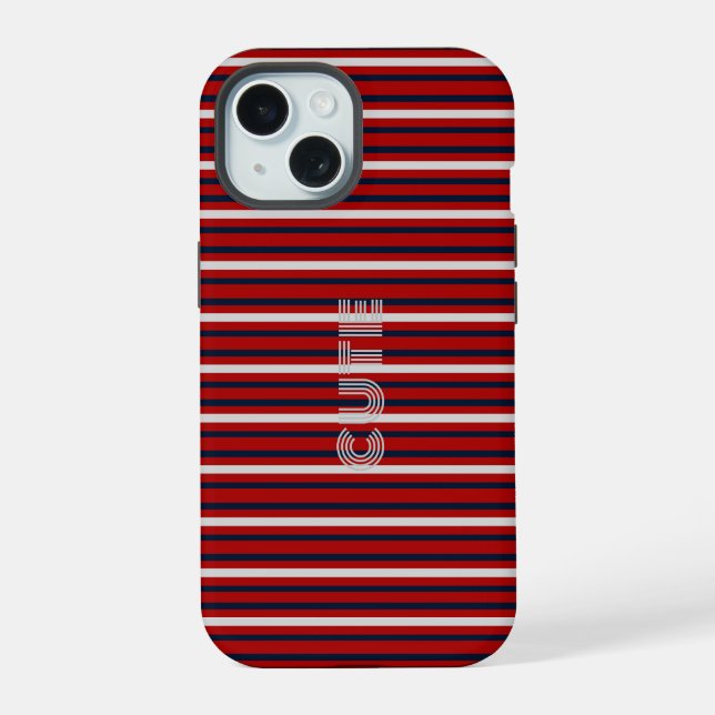 Modern Monogrammed Striped  iPhone 15 Case (Back)
