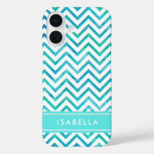 Modern Monogrammed Teal Blue-Green Watercolor iPhone 16 Case