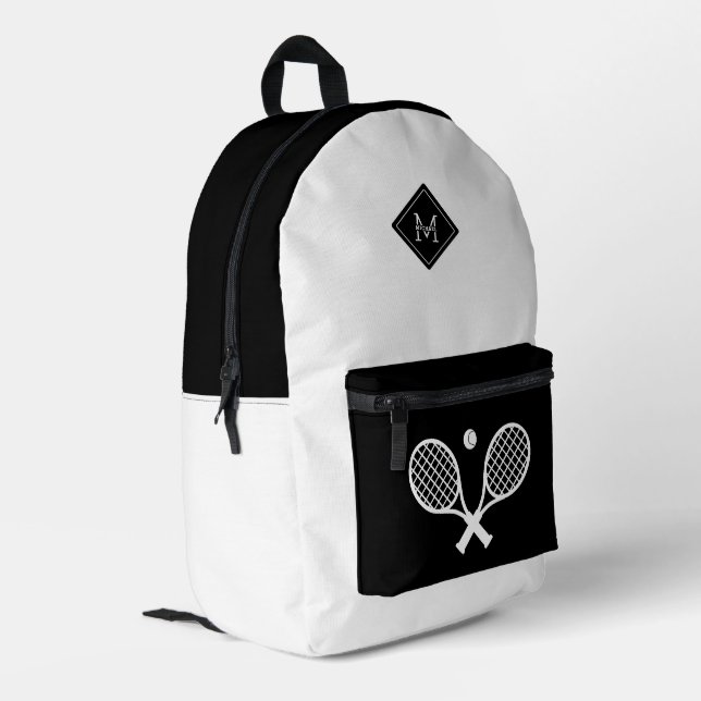 Modern Monogrammed Tennis Player Minimalist  Printed Backpack (Back Corner Left)