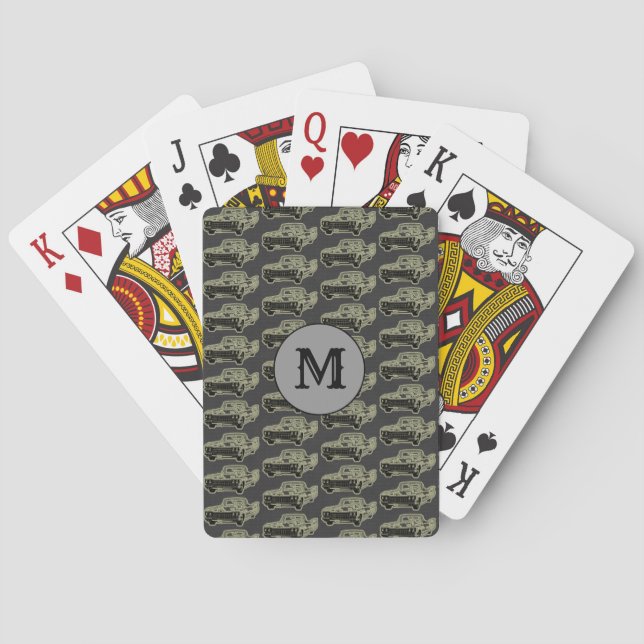 Modern Monogrammed Vintage Car Men Gift Playing Cards (Back)