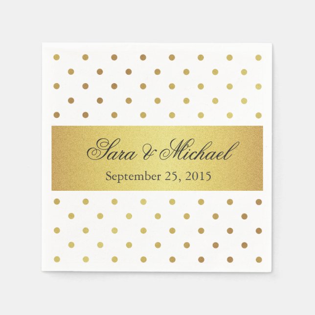 Modern Monogrammed - White and Gold Polka Dots Napkin (Front)