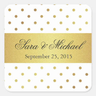 Modern Monogrammed - White and Gold Polka Dots Square Sticker