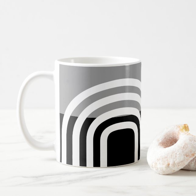 Modern Monotone Black White Initial Pattern Coffee Mug (With Donut)