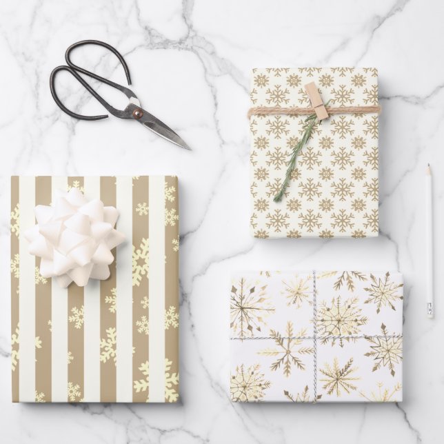 Modern Monotone Black White Snowflake  Wrapping Paper Sheet (Front)