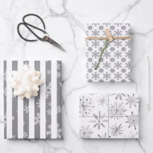 Modern Monotone Black White Snowflake Wrapping Paper Sheet