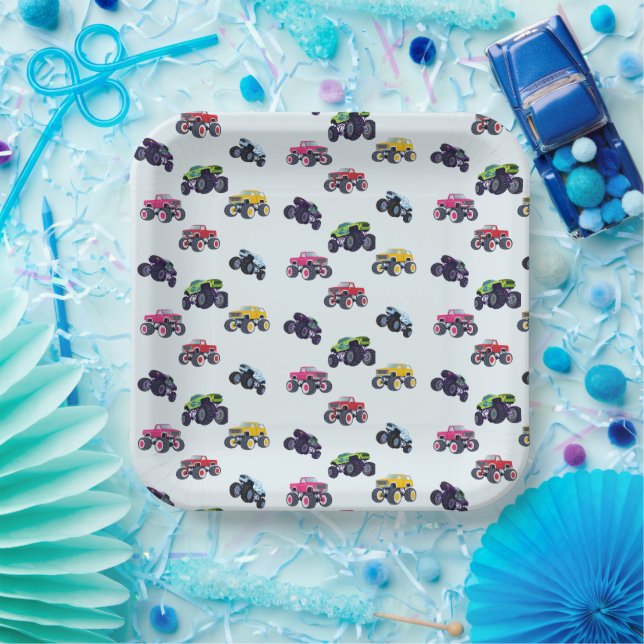 Modern Monster Truck Birthday Paper Plate (Party)