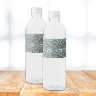 Modern Monster Truck Birthday Watercolor Blue Water Bottle Label