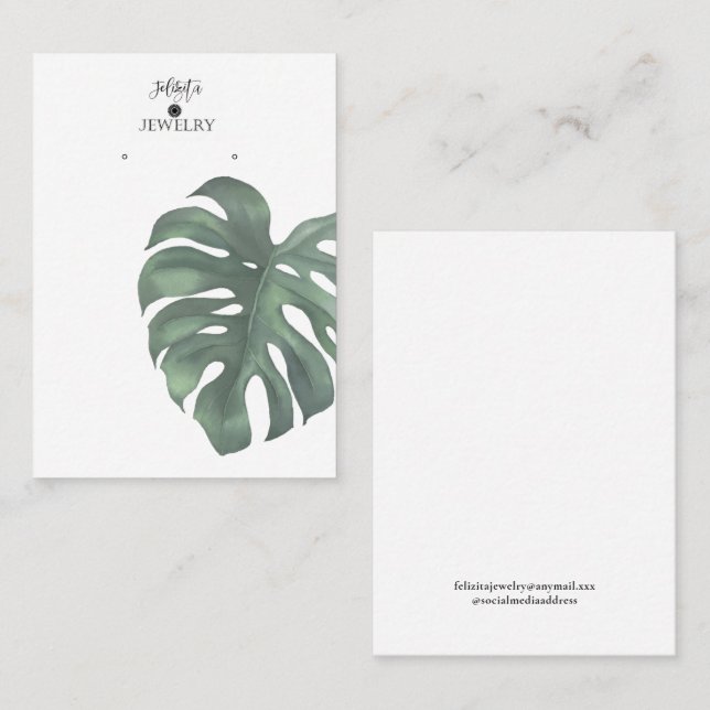 Modern Monstera Earring Display  Business Card (Front/Back)