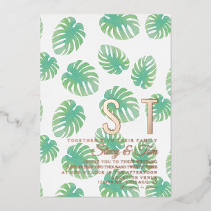 Modern Monstera Leaf Botanical Wedding Pressed
