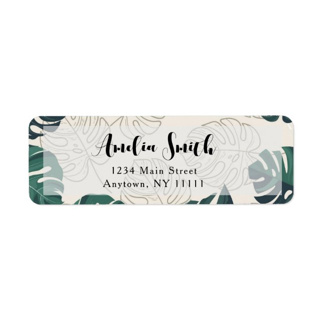 Modern Monstera Leaves Chic Return Address Label (Front)