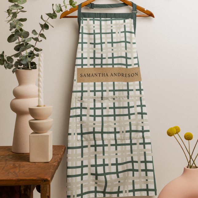 Modern Montauk Grid Green & Beige Apron (Creator Uploaded)