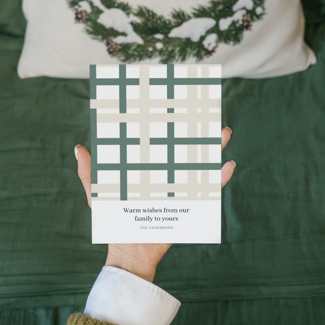 Modern Montauk Grid Green & Beige Holiday Card (Creator Uploaded)