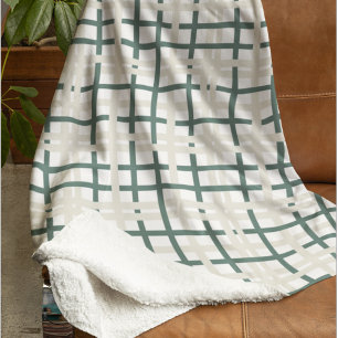Modern Montauk Grid Green & Beige Sherpa Blanket