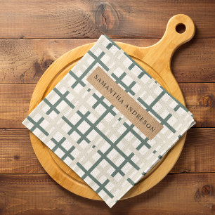 Modern Montauk Grid Green & Beige Tea Towel