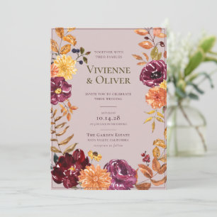 Modern Moody Autumn Garden Floral Wedding Invitation