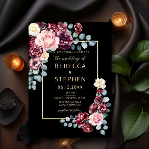 Modern Moody Dark Burgundy Violet Black Wedding Invitation