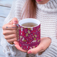 Modern Moody Festive Pink Poinsettia Folk Pattern