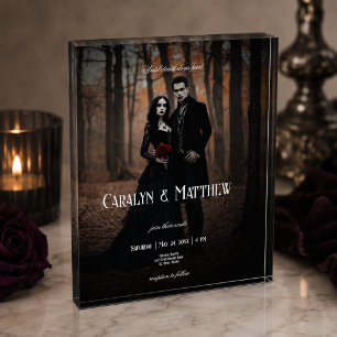 Modern Moody Gothic Photo Dark Wedding Keepsake Block