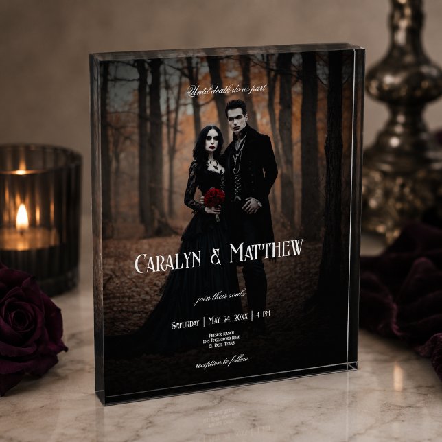 Modern Moody Gothic Photo Dark Wedding Keepsake Block (Creator Uploaded)