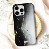 Modern Moody Ombre Black Agate and Custom Monogram