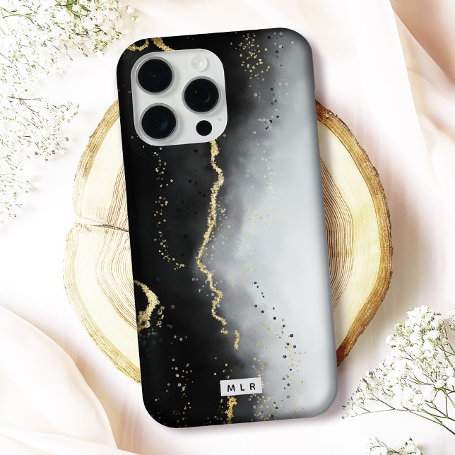 Modern Moody Ombre Black Agate and Custom Monogram Case-Mate iPhone Case (Protect your phone in style with this elegant "Ethereal Mist" monogrammed iPhone case
)