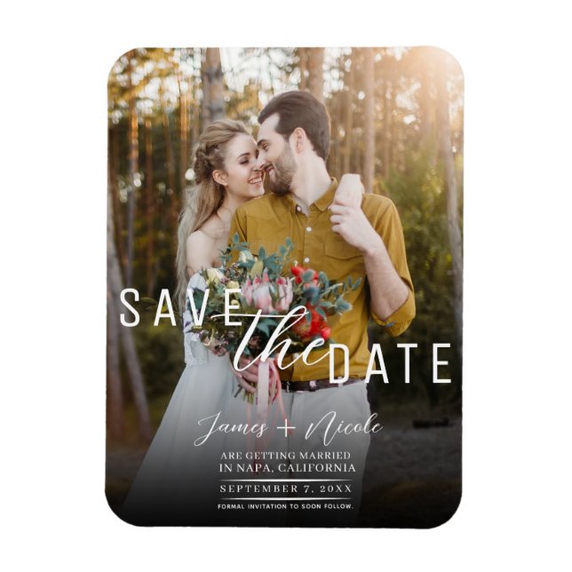 Modern Moody Overlay Photo Save the Date Wedding Magnet (Vertical)