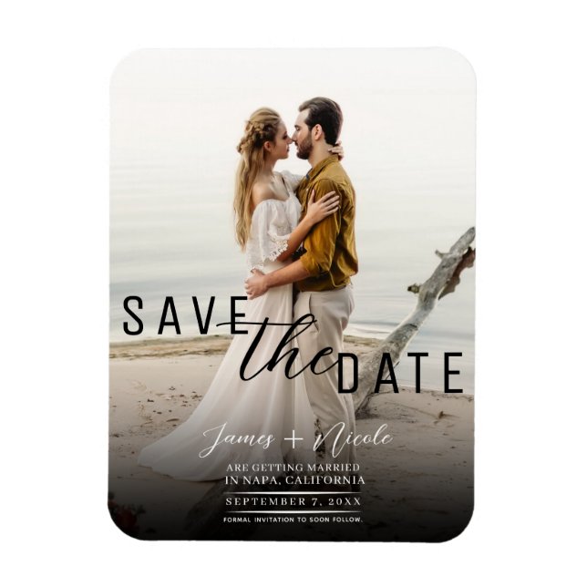 Modern Moody Overlay Photo Save the Date Wedding Magnet (Vertical)