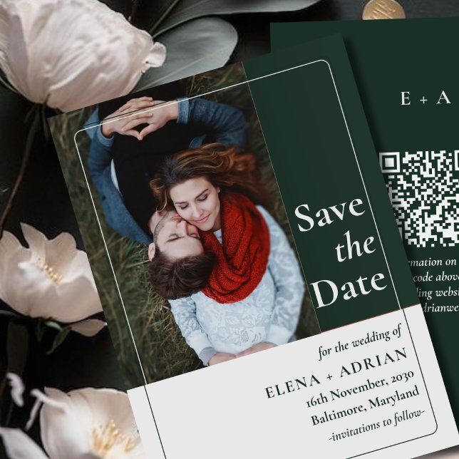 Modern Moody Photo Save the Date with QR Code (Creator Uploaded)