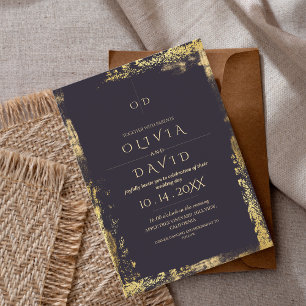 Modern Moody Purple Gold Wedding Invitation