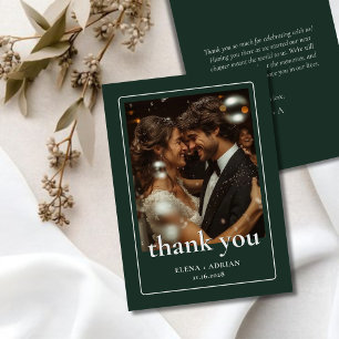 Modern Moody Wedding Thank You Card with Photo