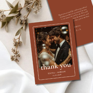 Modern Moody Wedding Thank You Card with Photo