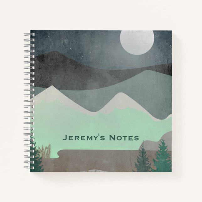 Modern Moon and Mountains Abstract Landscape Art Notebook (Front)