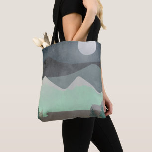 Modern Moon and Mountains Abstract Landscape Art Tote Bag