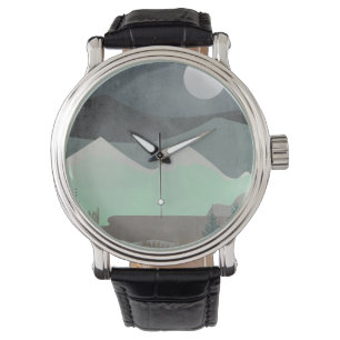 Modern Moon and Mountains Abstract Landscape Art Watch