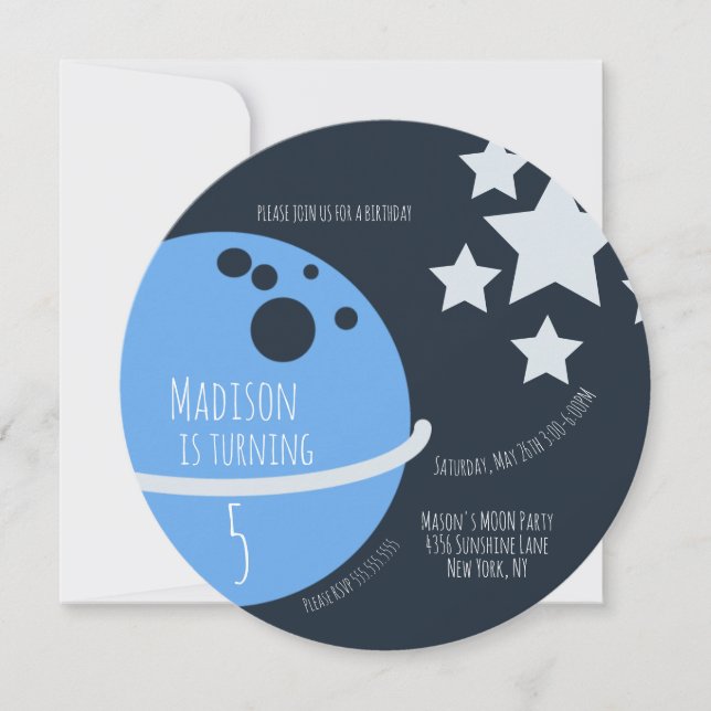 Modern Moon Birthday Party Round Invitation (Front)