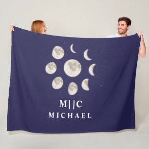 Modern moon phases personalised fleece blanket