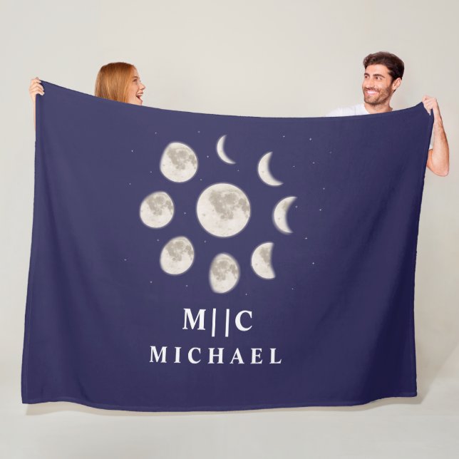 Modern moon phases personalised  fleece blanket (In Situ)