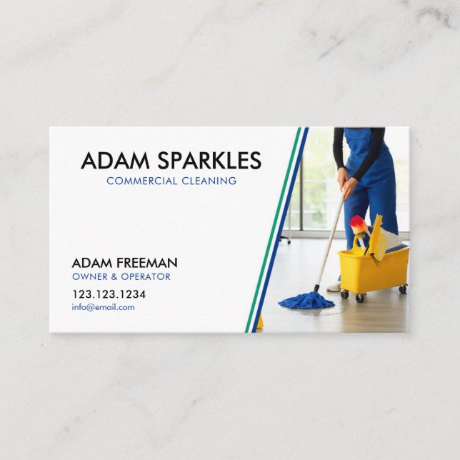 Modern Mop and Bucket Commercial Cleaning Business Card (Front)