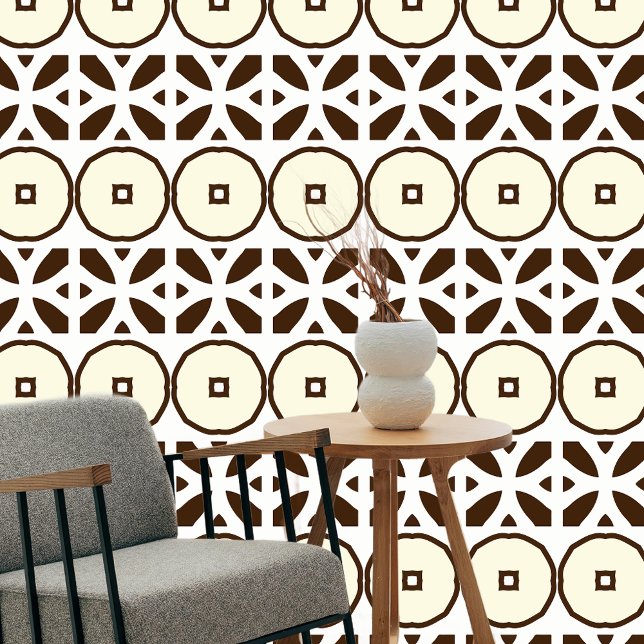 Modern Moroccan Geometric Chocolate Brown Cream Wallpaper (Creator Uploaded)