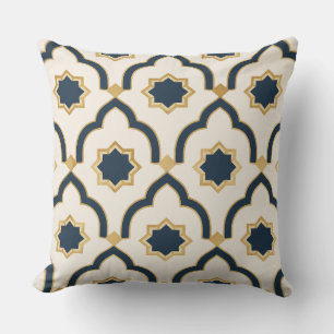 Modern Moroccan Navy Gold Geometric Pillow